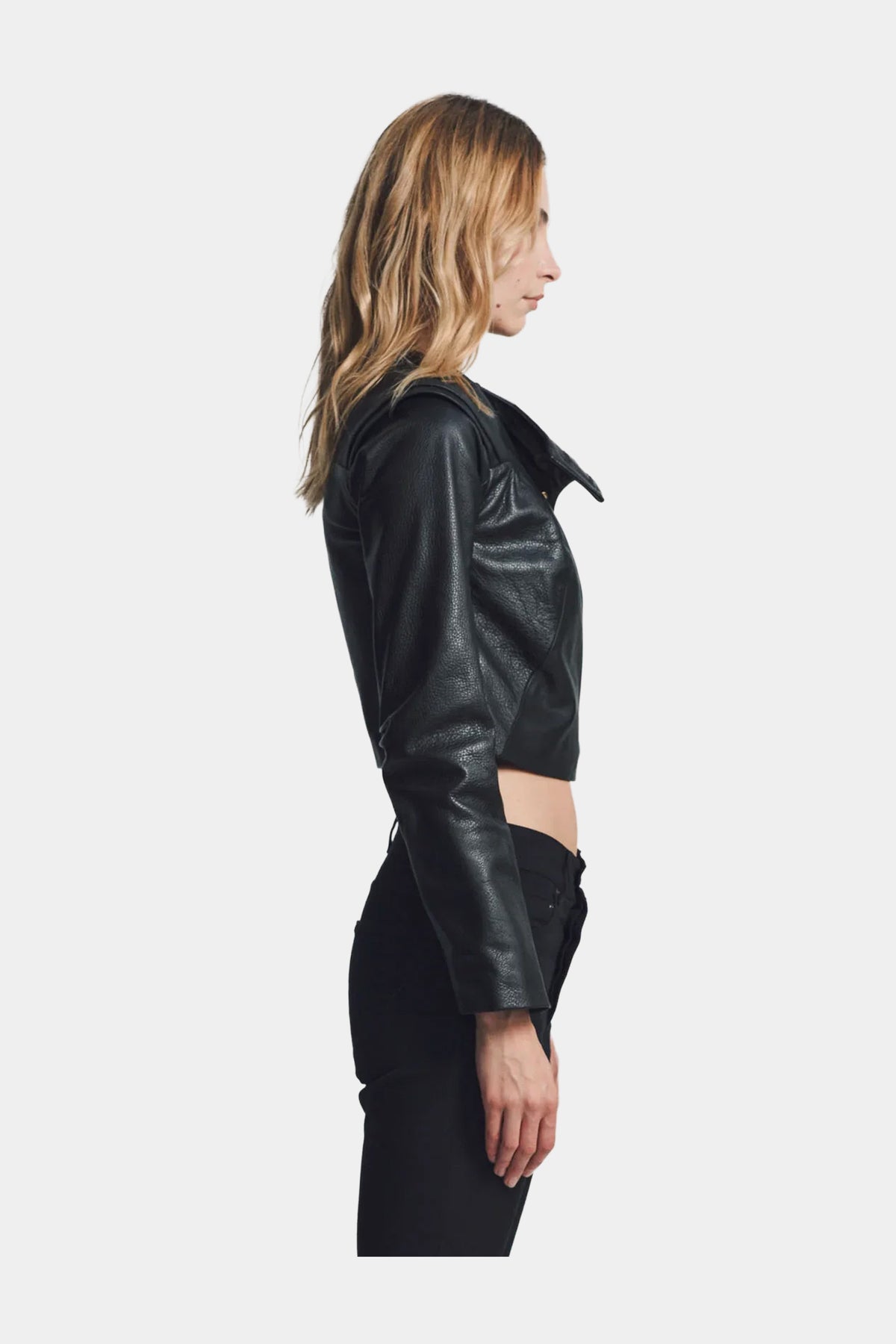 MYUS Salle D'Armes Jacket on body side  in Italian lambskin leather available at Maxfield Los Angeles